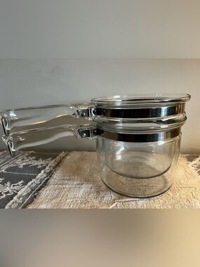 Vintage Pyrex Flameware Double Boiler Pot with Glass Handles Model #6283